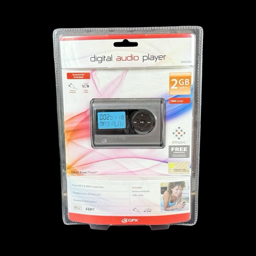GPX Digital Audio Player MW240S 2GB MP3/WMA Gray USB 2.0 Headphone Jack NEW
